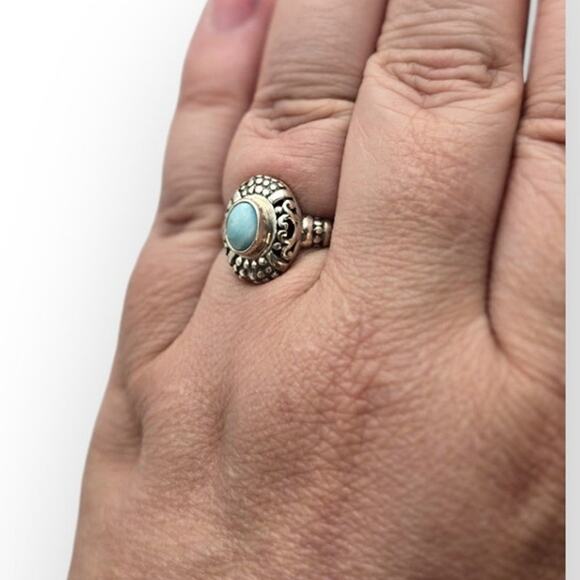 Larimar Sterling Silver 925 Ornate Boho Ring Size 9 Vintage Jewelry - Picture 4 of 9
